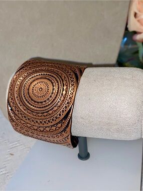 Handcrafted Copper-Tone Engraved Cuff Bracelet